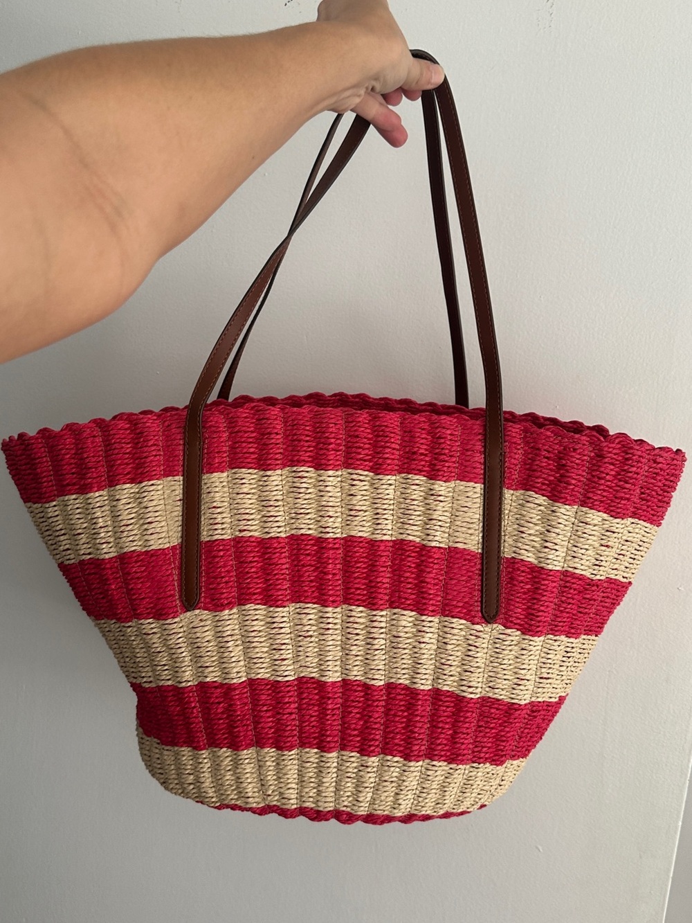 NWT J.Crew Striped Pink and Natural Straw Tote Bag!